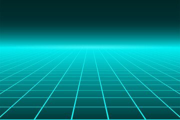 Vector perspective grid. Abstract retro background in 80s style.