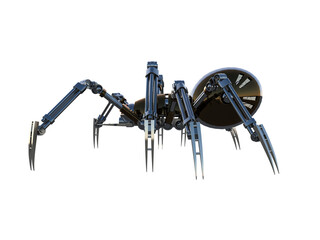 Mechanical spider Artificial intelligence. High resolution image isolated on white background. 3D rendering, 3D illustration.