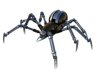 Mechanical spider Artificial intelligence. High resolution image isolated on white background. 3D rendering, 3D illustration.