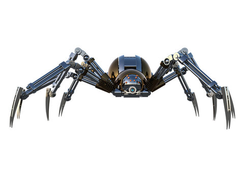 Mechanical spider Artificial intelligence. High resolution image isolated on white background. 3D rendering, 3D illustration.