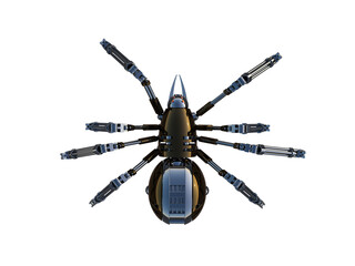Mechanical spider Artificial intelligence. High resolution image isolated on white background. 3D rendering, 3D illustration.