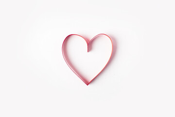 Red heart on a light white background. Composition Valentine's Day. Banner. Flat lay, top view