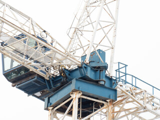 close up of the cab of a construction gantry crane on a high rise building site
