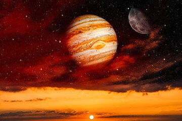 Jupiter in the cloud landscape. New sunset 