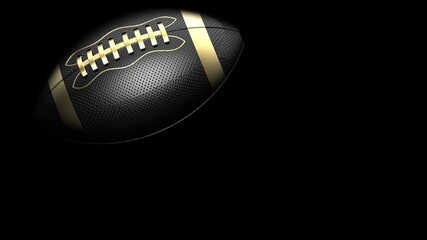 Black-Gold American football standard ball under black background. 3D illustration. 3D high quality rendering. 3D CG.