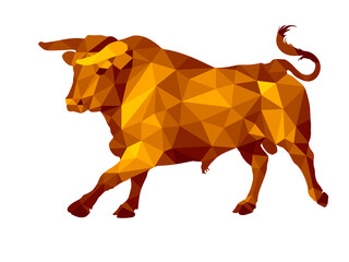  bull, isolated image on a white background in a low-poly style	
