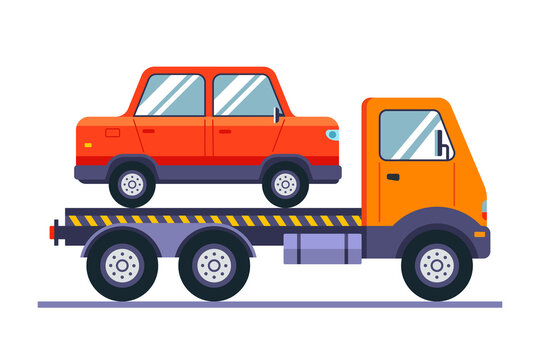 evacuation of a broken car on special equipment on a white background. flat vector illustration
