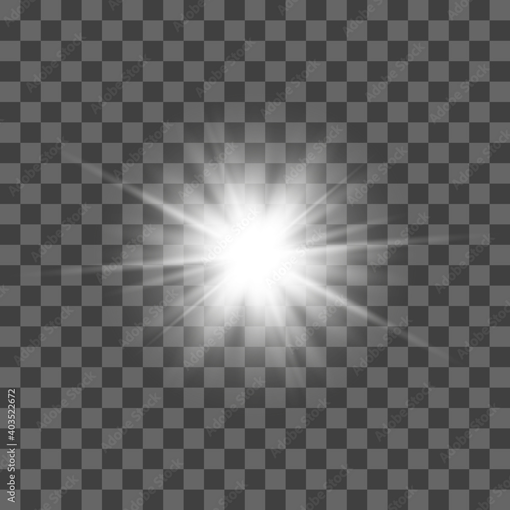 Wall mural white beautiful light explodes with a transparent explosion. vector, bright illustration for perfect