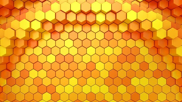 Hexagons Form A Wave. Abstract motion, 3d rendering, 4k resolution

