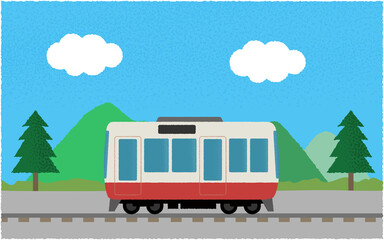 山沿いを走る電車のベクターイラスト