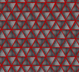 Abstract seamless pattern with ultimate grey and shining grey watercolor triangles on red background. Best for the print, fabric, poster, wallpaper, cover and packaging, wrapping paper.