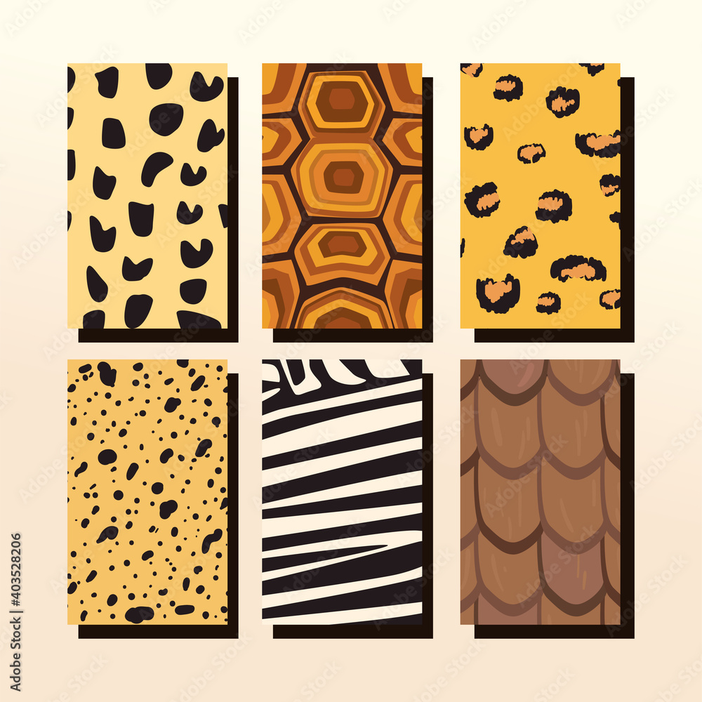 Poster animal print background icons bundle frames vector design