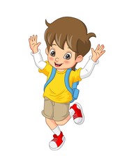 Cartoon happy boy student with backpack