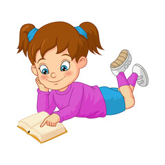 Cartoon funny girl student reading a book