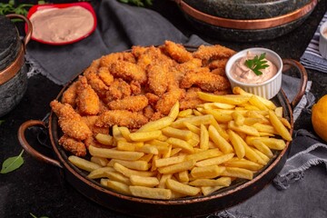 Peixe empanado com batata frita
