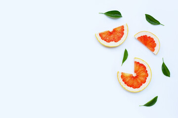 High vitamin C. Juicy grapefruit slices on white.