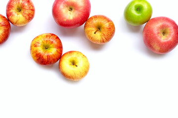 Fresh apples on white background. Top view