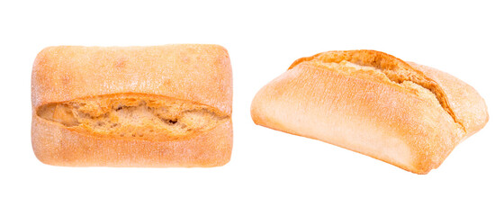 Isolated clipping path white background of organic flour mixed gold brown bread homemade baked italian ciabatta french toast baguette whole wheat rye oat loaf with healthy seed gluten free