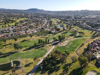 Fototapeta na wymiar Aerial view of golf during, Rancho Bernardo, San Diego County, California. USA. 