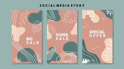 Naklejka premium Social media pack template for discount and special offer. Modern promotion square web banner for mobile apps. Elegant sale and promo