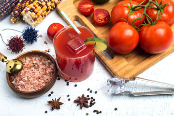 tomatoes and tomato cocktail with ice