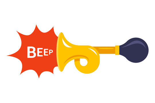 the yellow horn makes a loud sound. flat vector illustration isolated on white background.