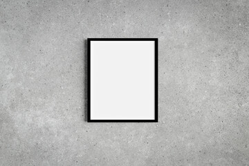 Set of one black portrait picture frame mockups on grey wall