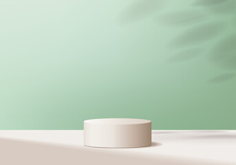 Podium 3d abstract minimal scene with geometric platform. cylinder background vector 3d rendering with podium. stand for cosmetic products. Stage Showcase on pedestal modern 3d studio green pastel