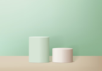 Podium 3d abstract minimal scene with geometric platform. cylinder background vector 3d rendering with podium. stand for cosmetic products. Stage Showcase on pedestal modern 3d studio green pastel