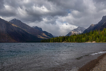 mountain lake with storm clouds