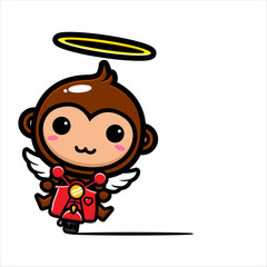 cute monkey cupid character design riding a motorbike