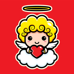 Cute cupid character designs hugging hearts