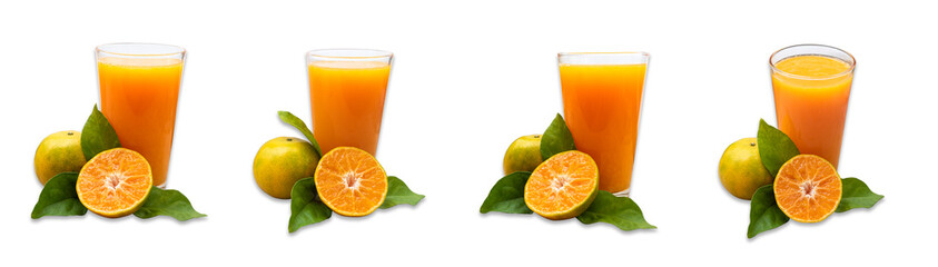 Orange juice in glass and fresh citrus around with clipping path