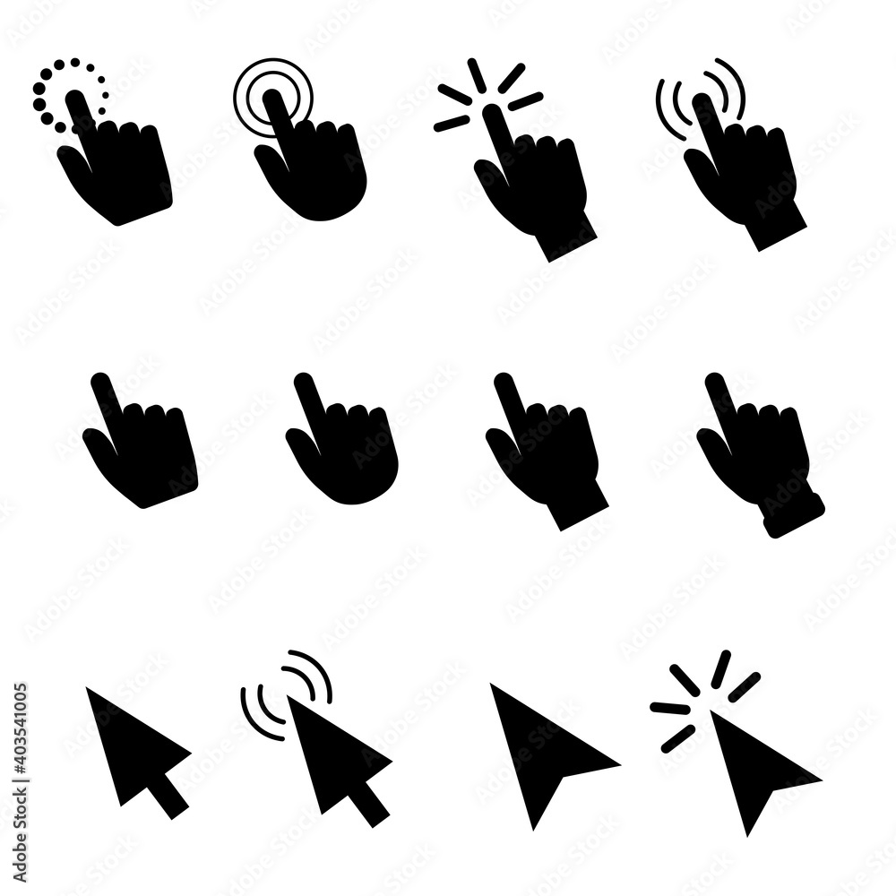Poster cursor sign. arrow icon. hand click icon vector. internet technology. website icon symbol. stock ill