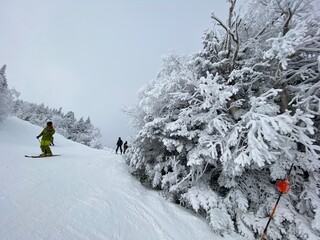 Skiing at beautiful snow day in VT,USA ski resort