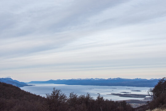 Vista Panorâmica Do Cerro Castor Da Cidade Porto Ushuaia Patagônia Argentina Tierra Del Fuego 