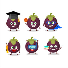 School student of mangosteen cartoon character with various expressions