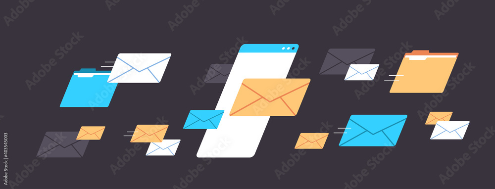 Poster folders mail envelopes cloud internet data file icon documents browser window horizontal vector illu