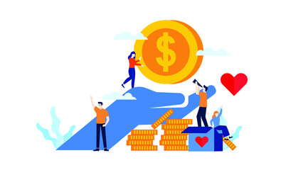 donation day charity with big heart and big hands flat illustration design