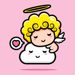 Cute cupid character design hugging a cloud