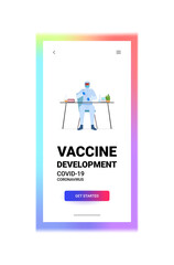 scientist resarcher working analyzing blood in test tube coronavirus vaccine development fight against covid-19 concept fulll length copy space vertical vector illustration