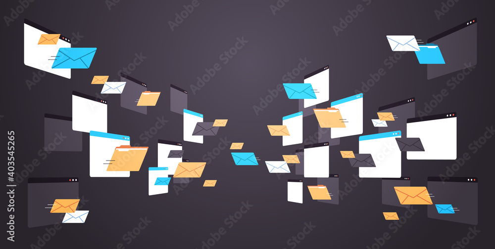 Poster folders mail envelopes cloud internet data file icon documents browser window horizontal vector illu