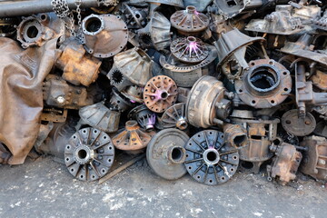 Old car parts store. Place a pile of used car parts.