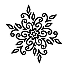 Abstract mandala ornament. Snowflake pattern. Black and white authentic background. Vector illustration.