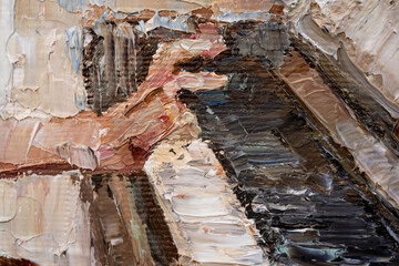 Fragment of artwork where young beautiful girl hplays the piano. Created in the expressive manner. Palette knife technique of oil painting and brush.