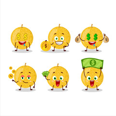 Yellow melon cartoon character with cute emoticon bring money