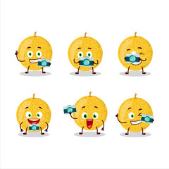 Photographer profession emoticon with yellow melon cartoon character