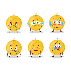Yellow melon cartoon character with sad expression