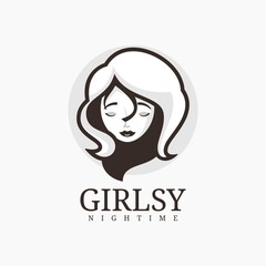 Vector Logo Illustration Girl Cartoon Cute Style.