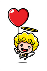 Cute cupid character design flying with love balloons